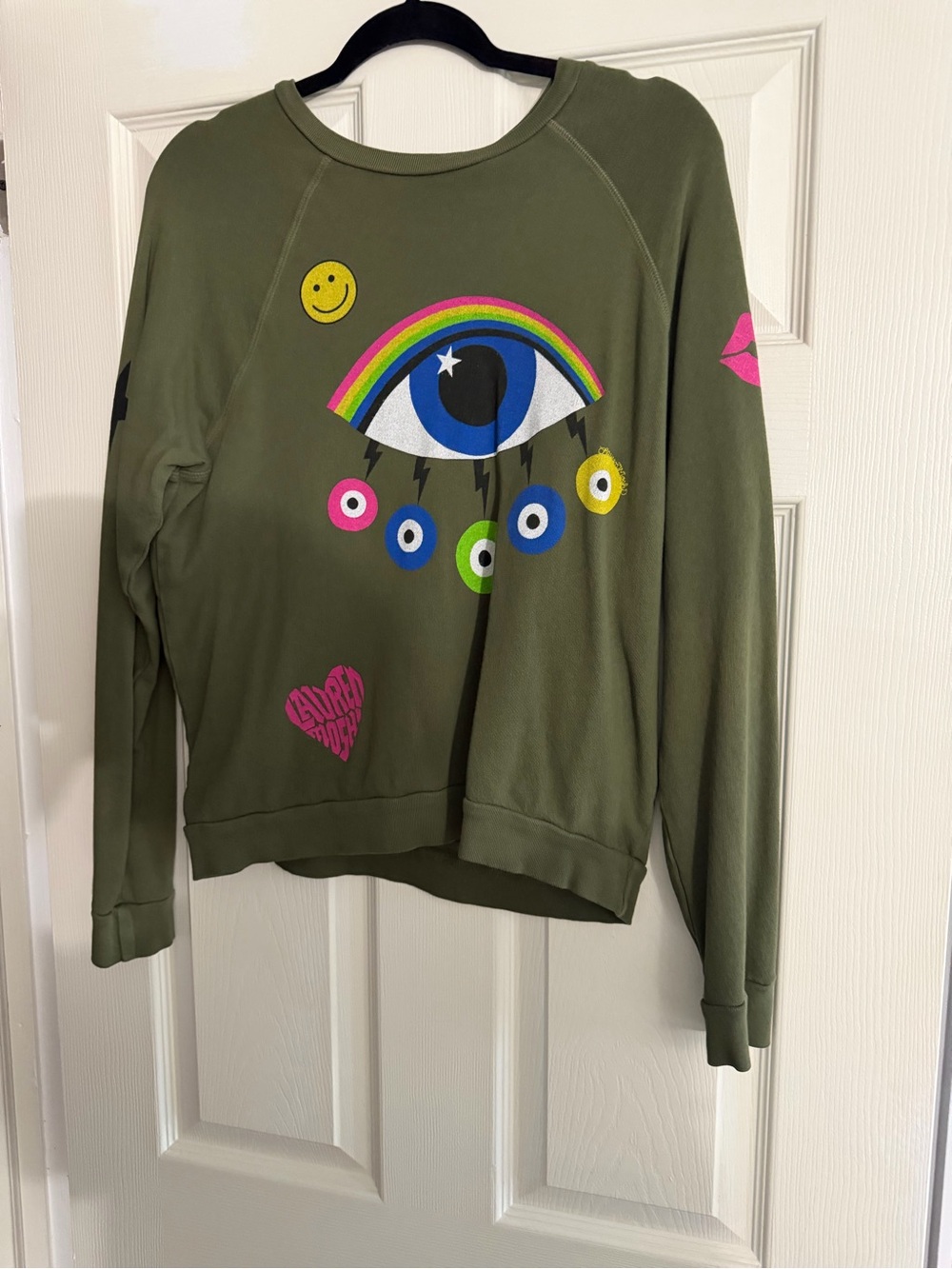 Lauren Moshi ‘Eyes’ Army Green Sweatshirt Never Worn